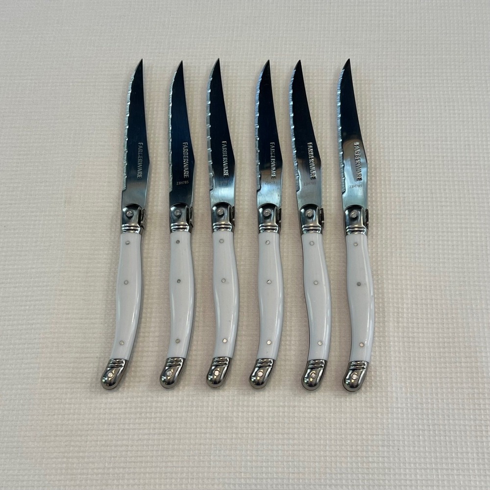 Farberware 6 Piece Steak Knife Set White Laguiole Style Serrated 23H785